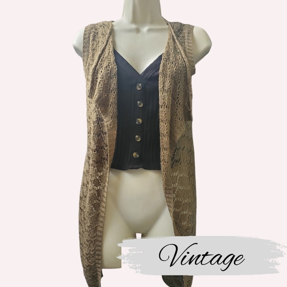 Vintage Khaki Green Boho Crochet Vest - Picture 11 of 11